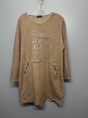 Bella Amore Tan Long Sleeve Rhinestone Sisters Graphic Tunic